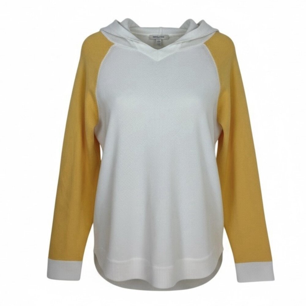Evolution by Cyrus Waffle Knit Hoodie Size Medium Thermal Pullover Raglan Sleeve